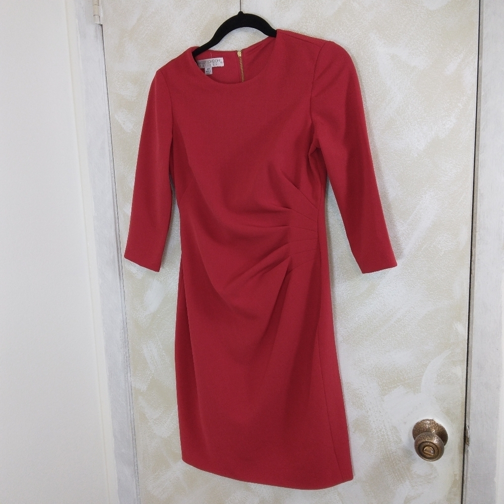 Maggy London Petite Size 2 Fitted 3/4 Sleeve Business Red Dress